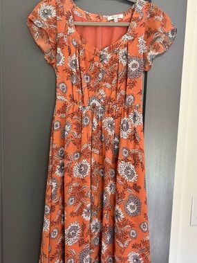 Madewell Rust-Orange Floral Midi Dress